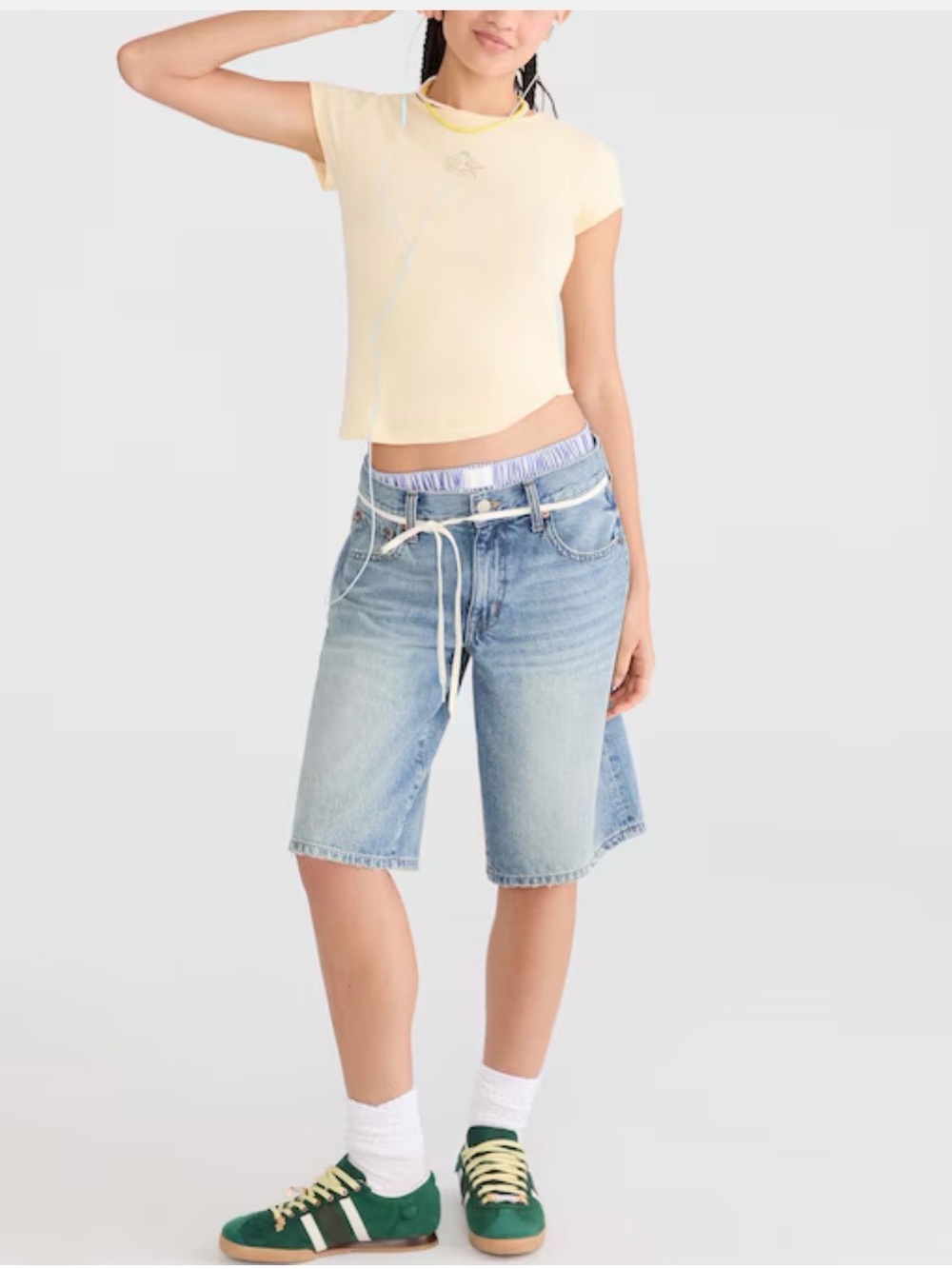 Aeropostale Pale Yellow Cropped Tee with Fruit Embroidery